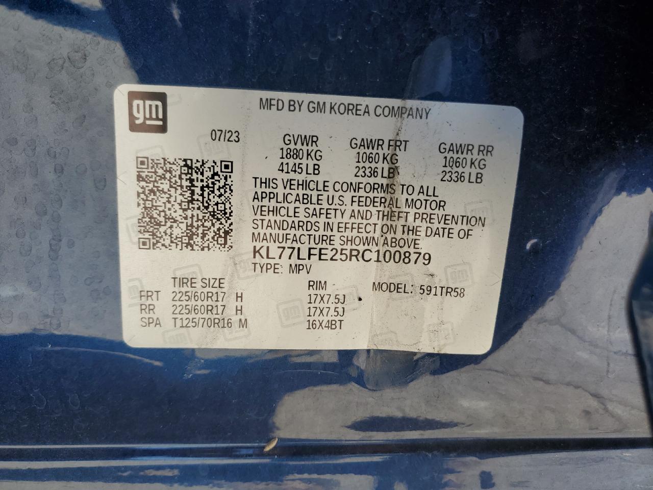 2024 Chevrolet Trax Ls VIN: KL77LFE25RC100879 Lot: 85911055