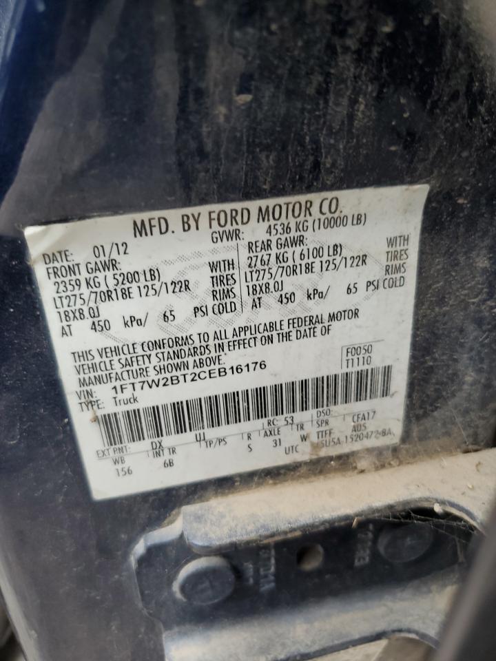 2012 Ford F250 Super Duty VIN: 1FT7W2BT2CEB16176 Lot: 87022465