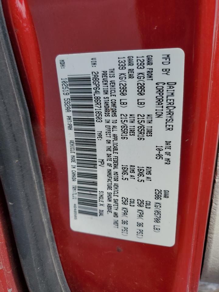 2006 Chrysler Town & Country Limited VIN: 2A8GP64L86R718503 Lot: 82333555