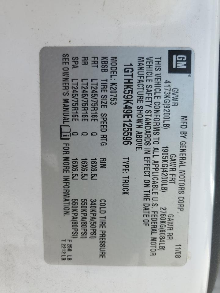 2009 GMC Sierra K2500 Sle VIN: 1GTHK59K49E125596 Lot: 85675845