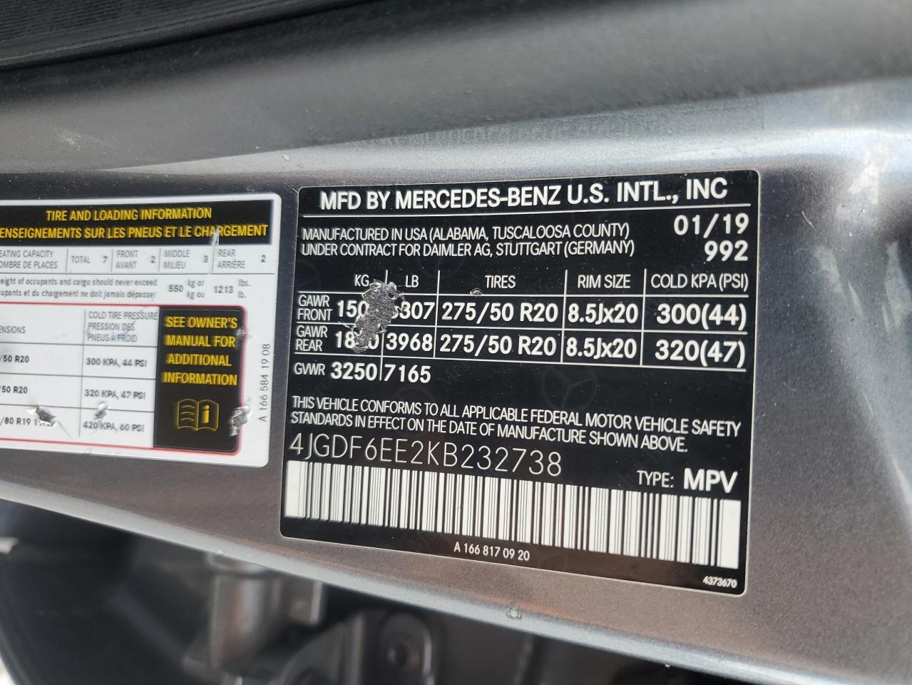 2019 Mercedes-Benz Gls 450 4Matic VIN: 4JGDF6EE2KB232738 Lot: 84578915