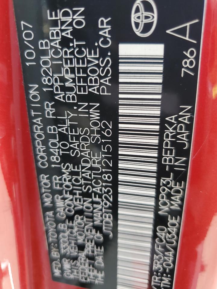 2008 Toyota Yaris VIN: JTDBT923181215162 Lot: 85319455