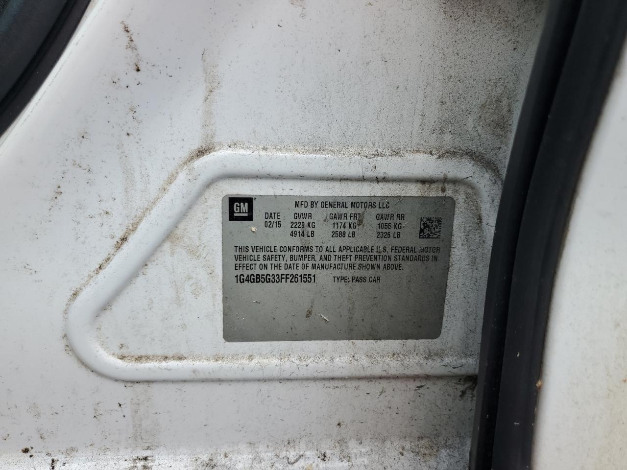 2015 Buick Lacrosse VIN: 1G4GB5G33FF261551 Lot: 86618505