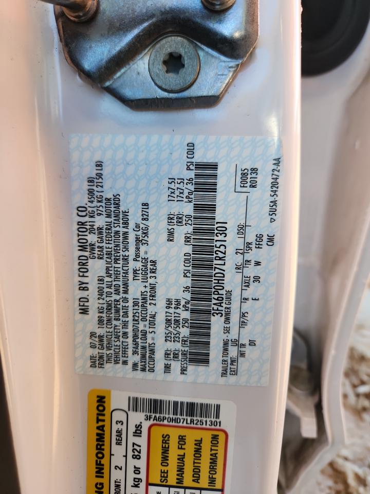 2020 Ford Fusion Se VIN: 3FA6P0HD7LR251301 Lot: 90708365