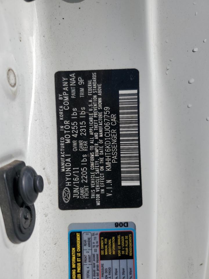 2012 Hyundai Genesis Coupe 2.0T VIN: KMHHT6KD1CU067759 Lot: 86298955