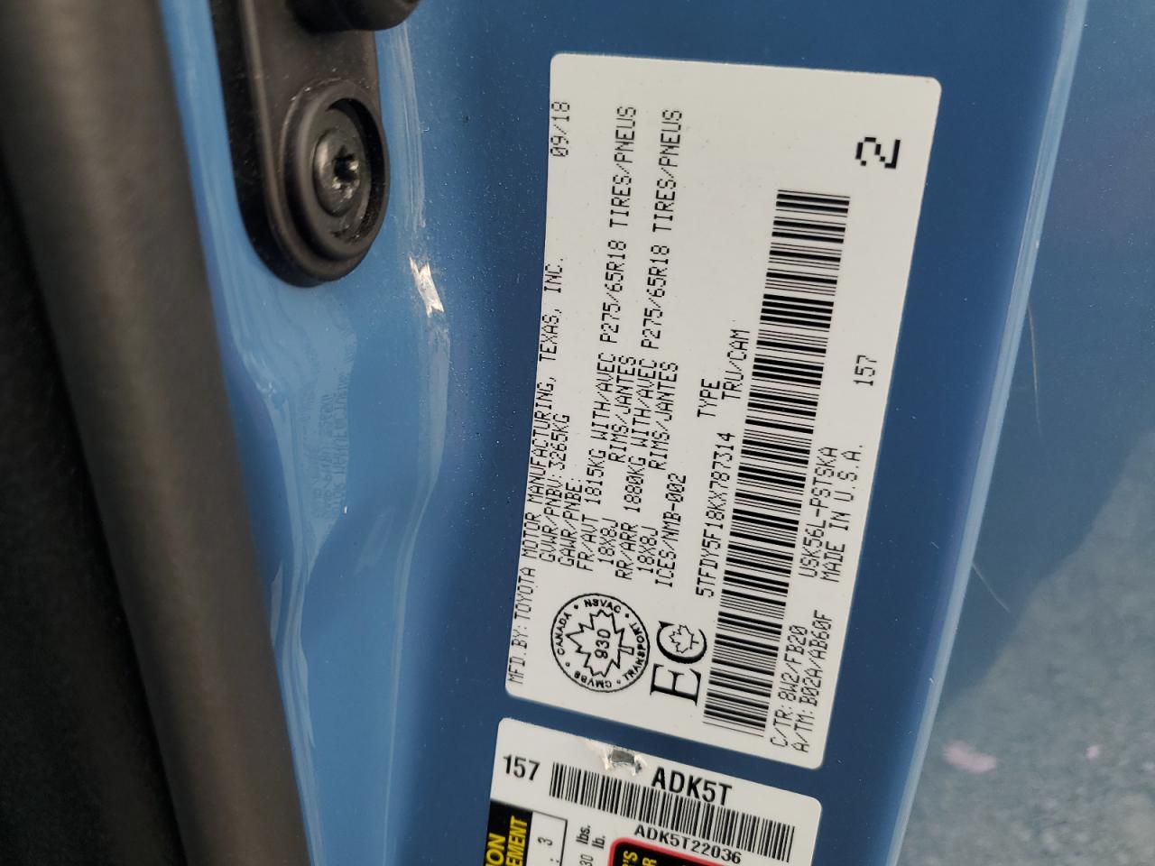 2019 Toyota Tundra Crewmax Sr5 VIN: 5TFDY5F18KX787314 Lot: 82309005