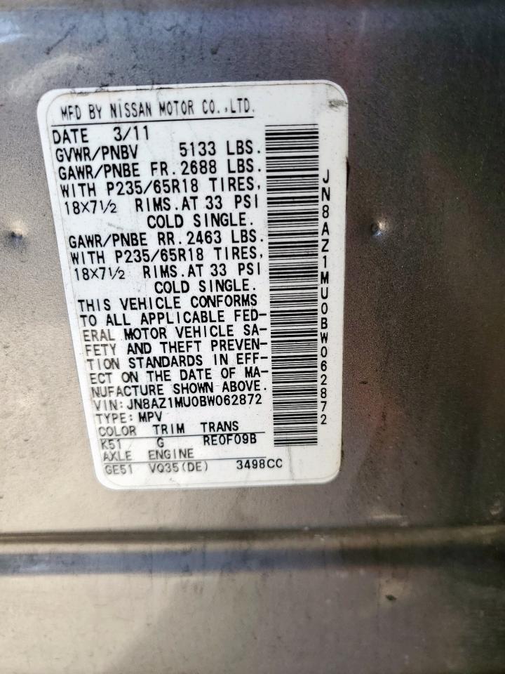 2011 Nissan Murano S VIN: JN8AZ1MU0BW062872 Lot: 86241535