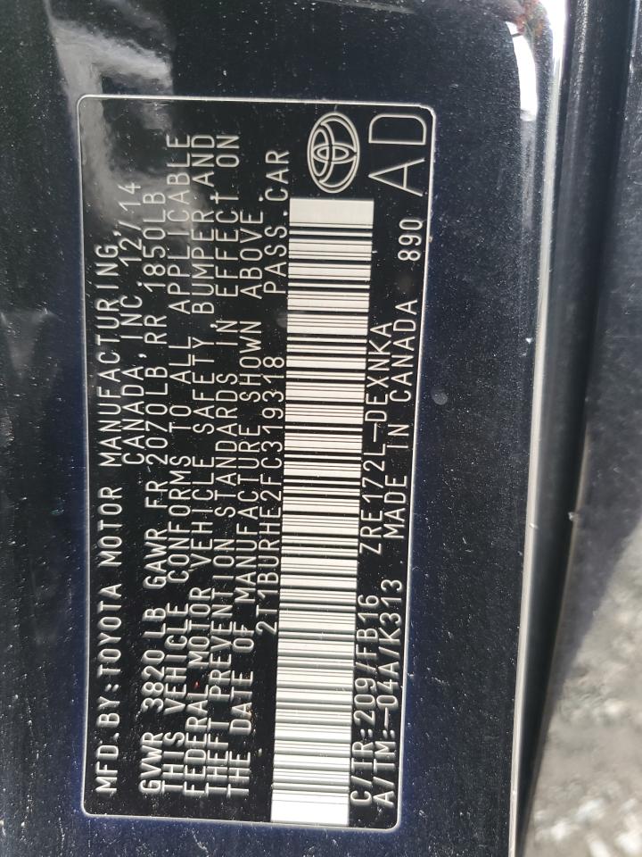 2015 Toyota Corolla L VIN: 2T1BURHE2FC319318 Lot: 86872585