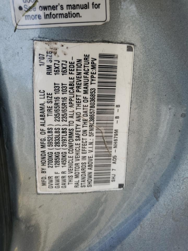 2007 Honda Odyssey Exl VIN: 5FNRL38657B036853 Lot: 85569515