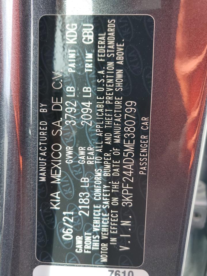 2021 Kia Forte Fe VIN: 3KPF24AD5ME380799 Lot: 71492545