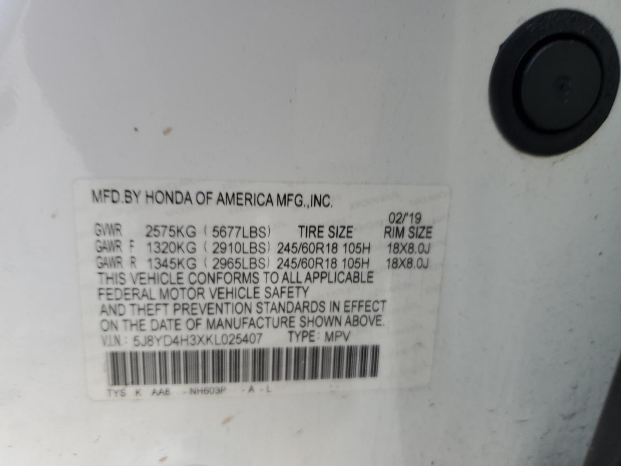 2019 Acura Mdx VIN: 5J8YD4H3XKL025407 Lot: 89902385