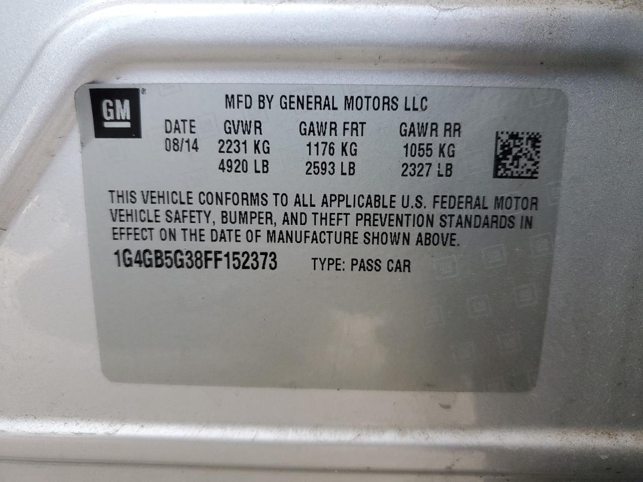 2015 Buick Lacrosse VIN: 1G4GB5G38FF152373 Lot: 84816975