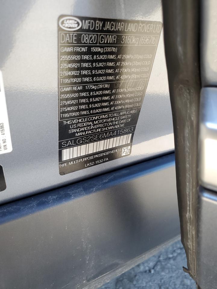 2021 Land Rover Range Rover Westminster Edition VIN: SALGS2SE6MA415863 Lot: 84965585