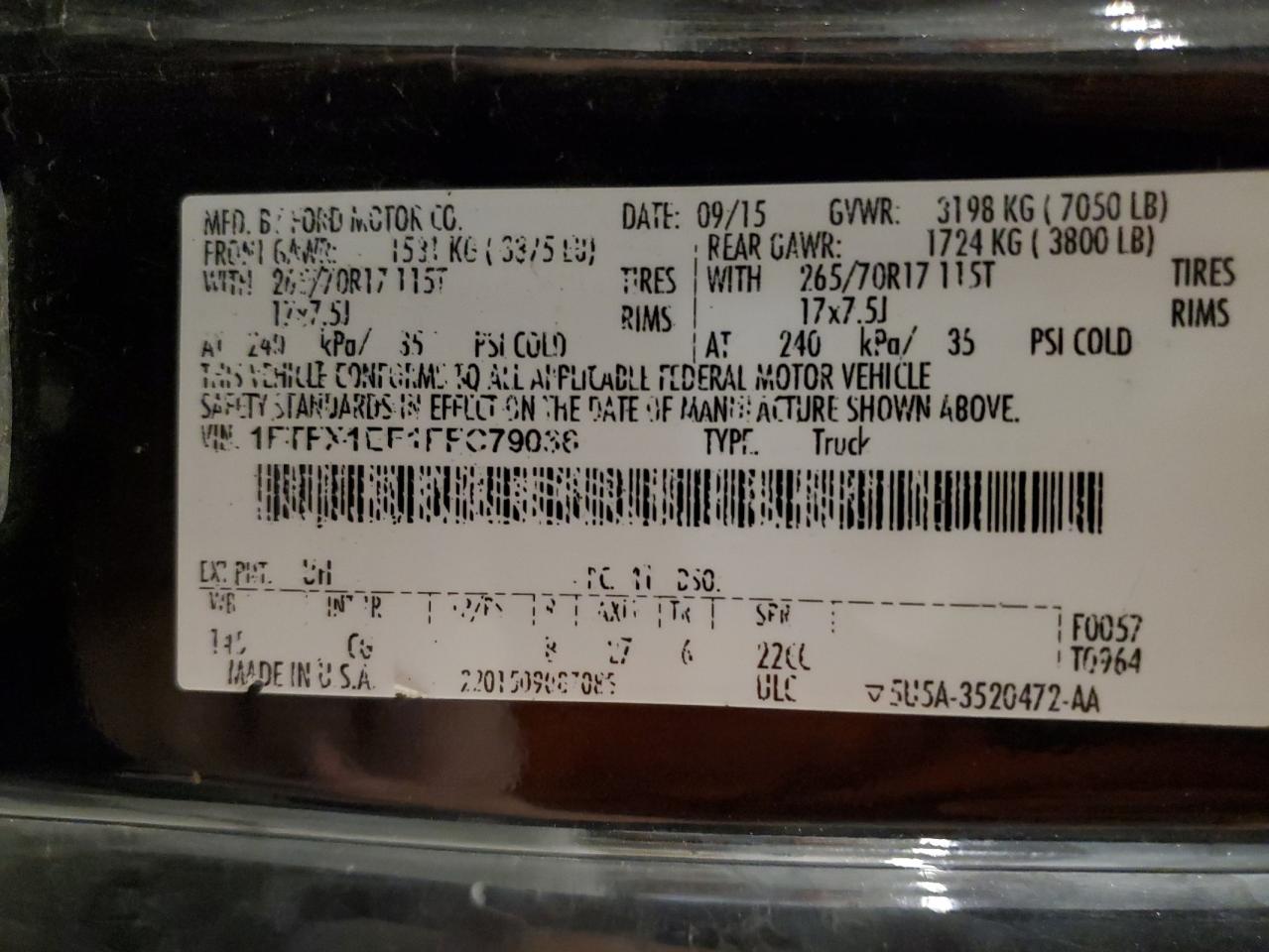 2015 Ford F150 Super Cab VIN: 1FTFX1EF1FFC79036 Lot: 85150355