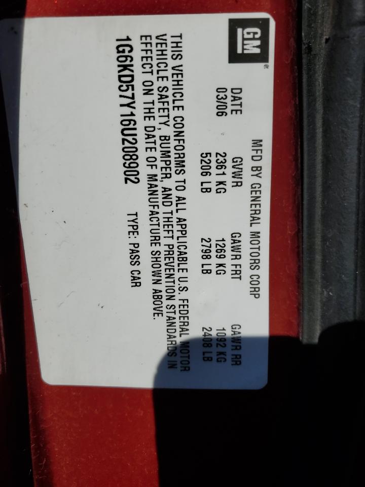 2006 Cadillac Dts VIN: 1G6KD57Y16U208902 Lot: 86286175