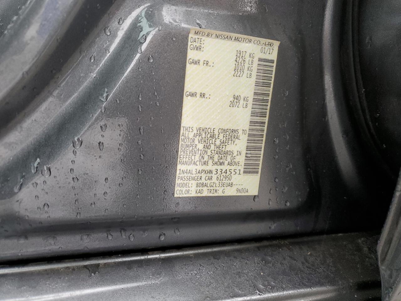 2017 Nissan Altima 2.5 VIN: 1N4AL3APXHN334551 Lot: 82276235