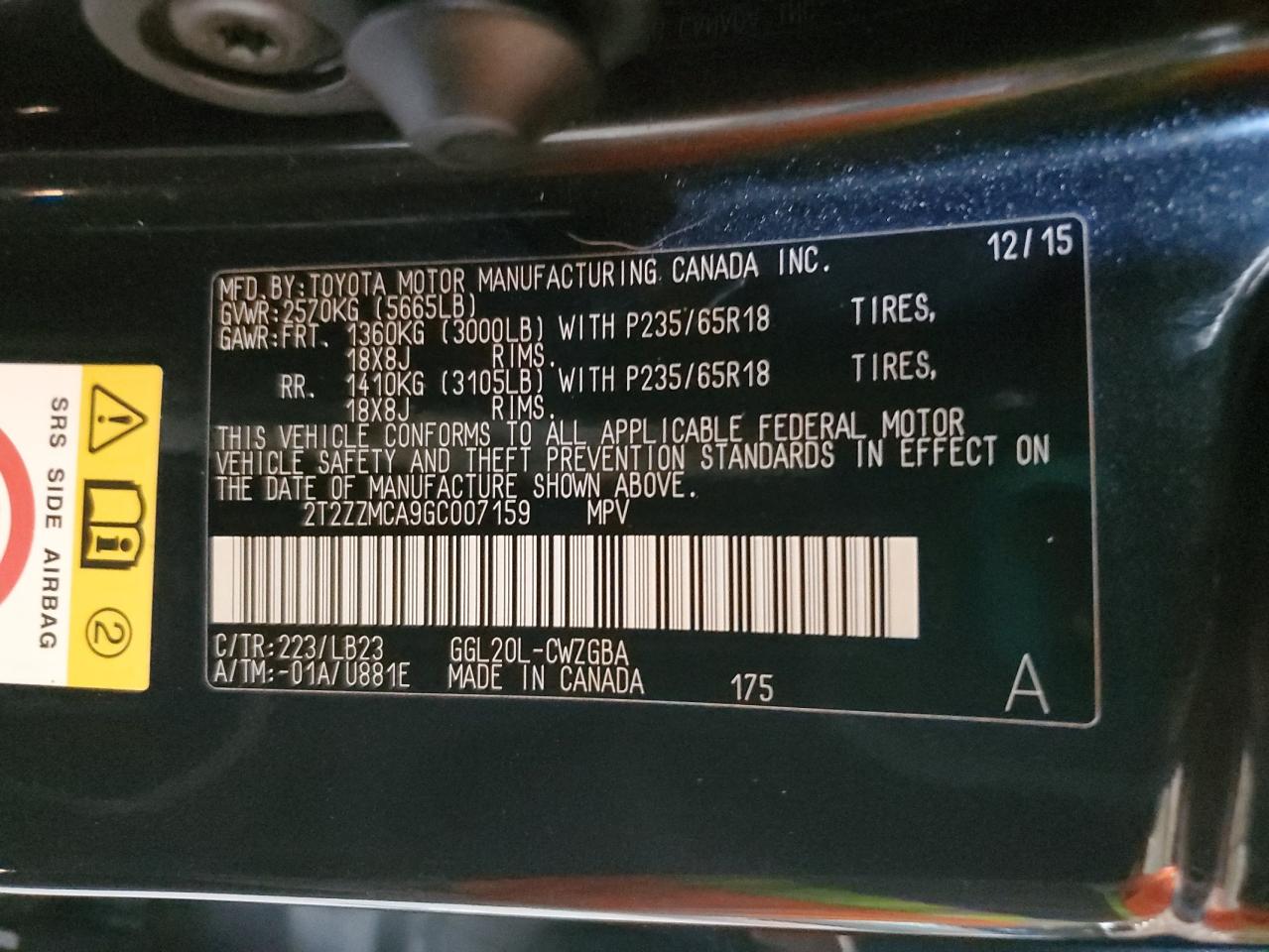 2016 Lexus Rx 350 VIN: 2T2ZZMCA9GC007159 Lot: 86538865