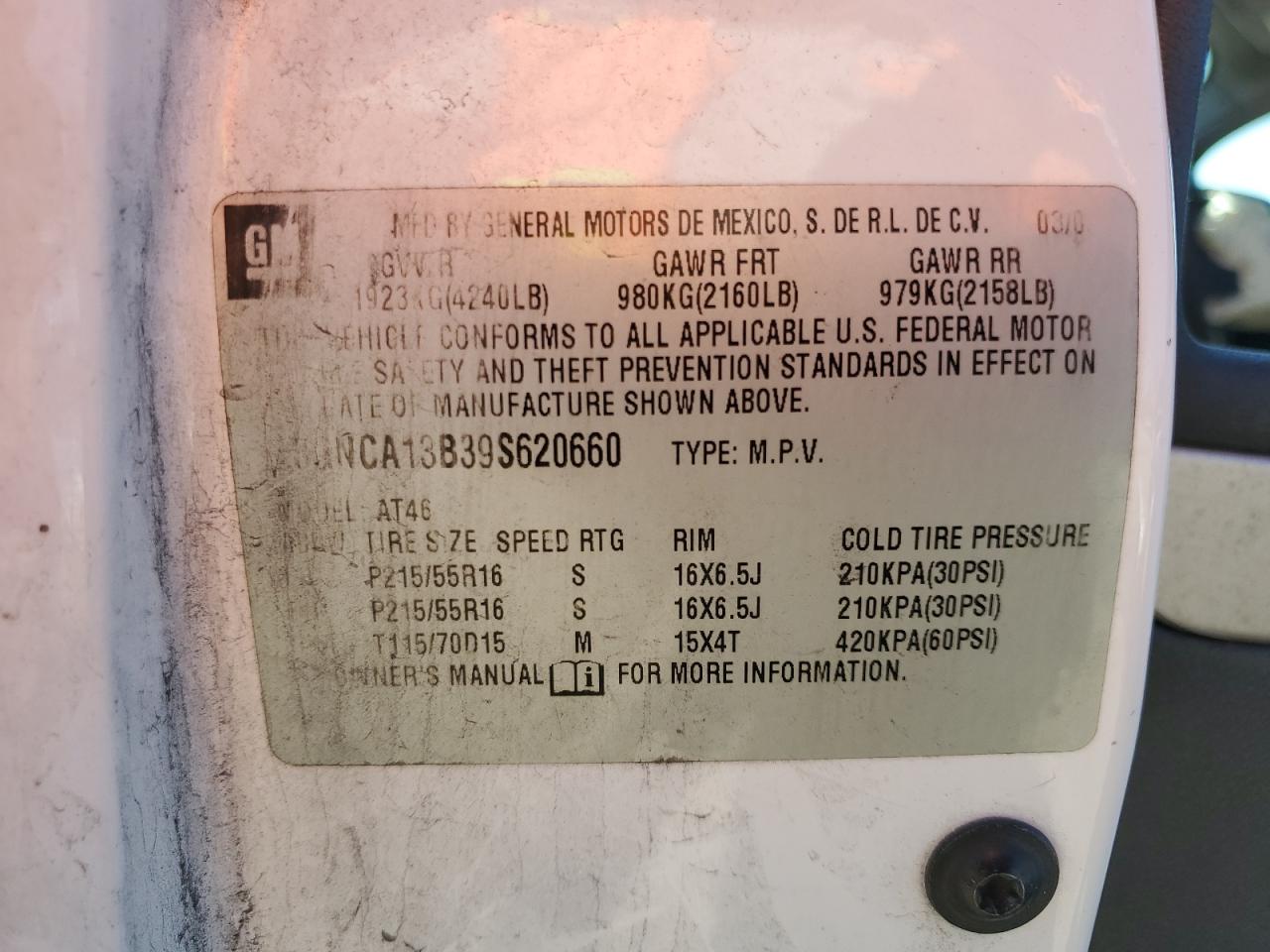 2009 Chevrolet Hhr Ls VIN: 3GNCA13B39S620660 Lot: 90276795