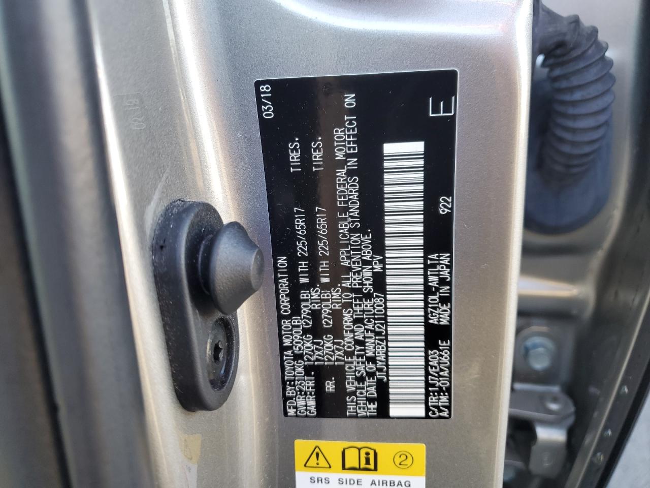 2018 Lexus Nx 300 Base VIN: JTJYARBZ1J2110087 Lot: 85342045