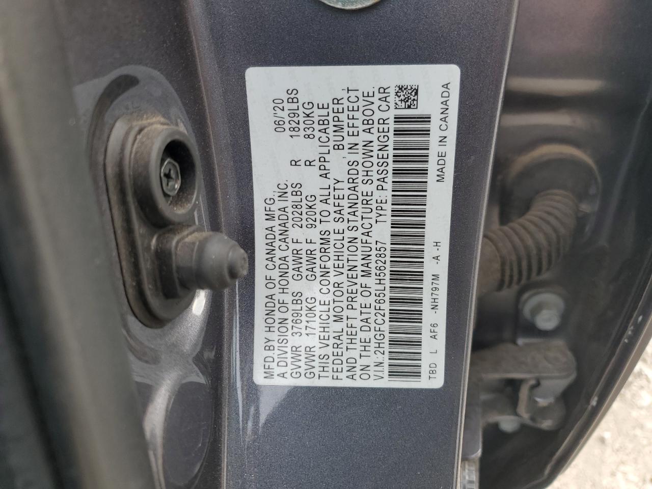 2020 Honda Civic Lx VIN: 2HGFC2F65LH562857 Lot: 91205815