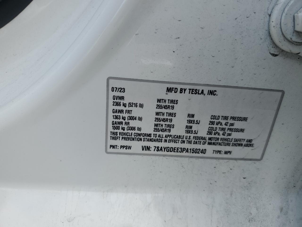 2023 Tesla Model Y VIN: 7SAYGDEE3PA150240 Lot: 86333365