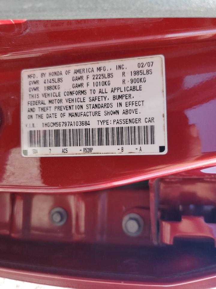 2007 Honda Accord Ex VIN: 1HGCM56797A103684 Lot: 83956645