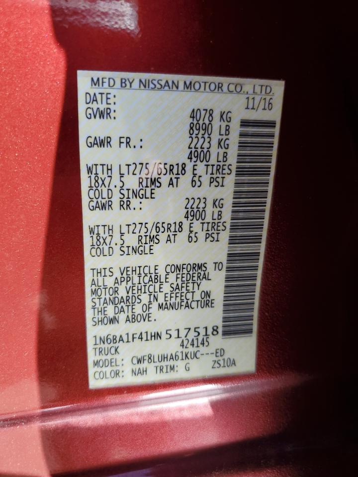 2017 Nissan Titan Xd Sl VIN: 1N6BA1F41HN517518 Lot: 81979795