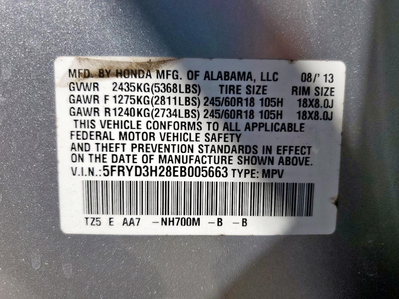 2014 Acura Mdx VIN: 5FRYD3H28EB005663 Lot: 82345135