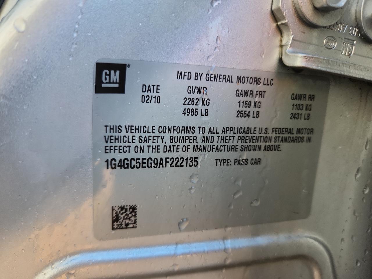 2010 Buick Lacrosse Cxl VIN: 1G4GC5EG9AF222135 Lot: 91027995