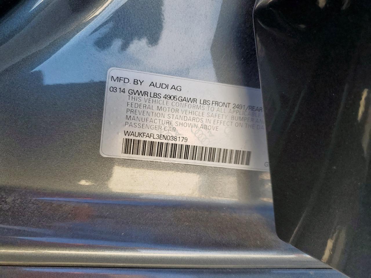 2014 Audi A4 Prestige VIN: WAUKFAFL3EN038179 Lot: 91036085