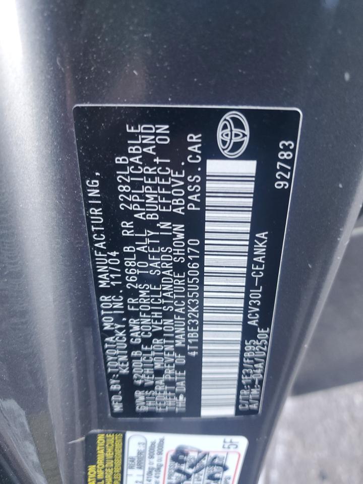 2005 Toyota Camry Le VIN: 4T1BE32K35U506170 Lot: 86080995