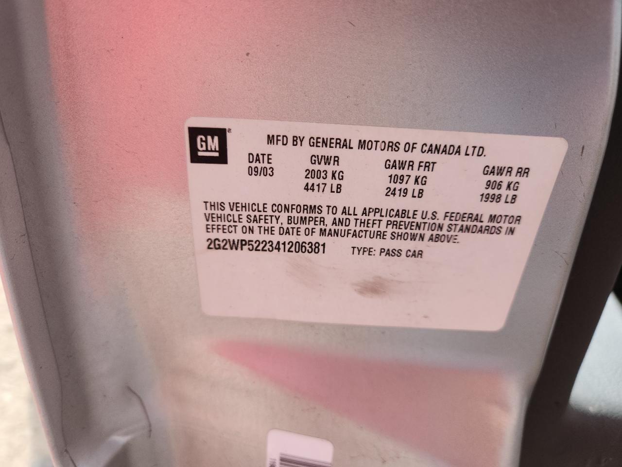 2004 Pontiac Grand Prix Gt VIN: 2G2WP522341206381 Lot: 84803655