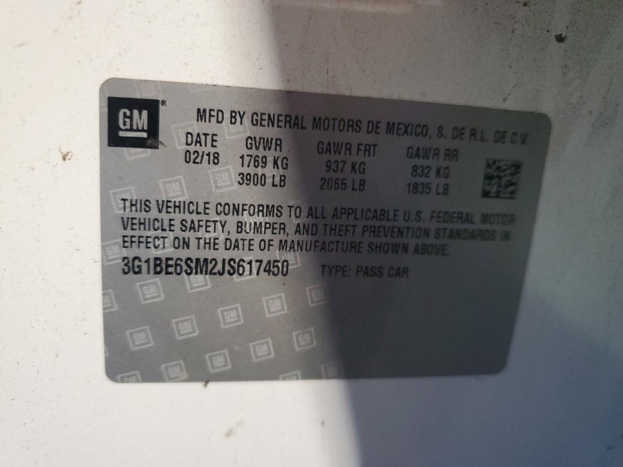 2018 Chevrolet Cruze Lt VIN: 3G1BE6SM2JS617450 Lot: 85680695