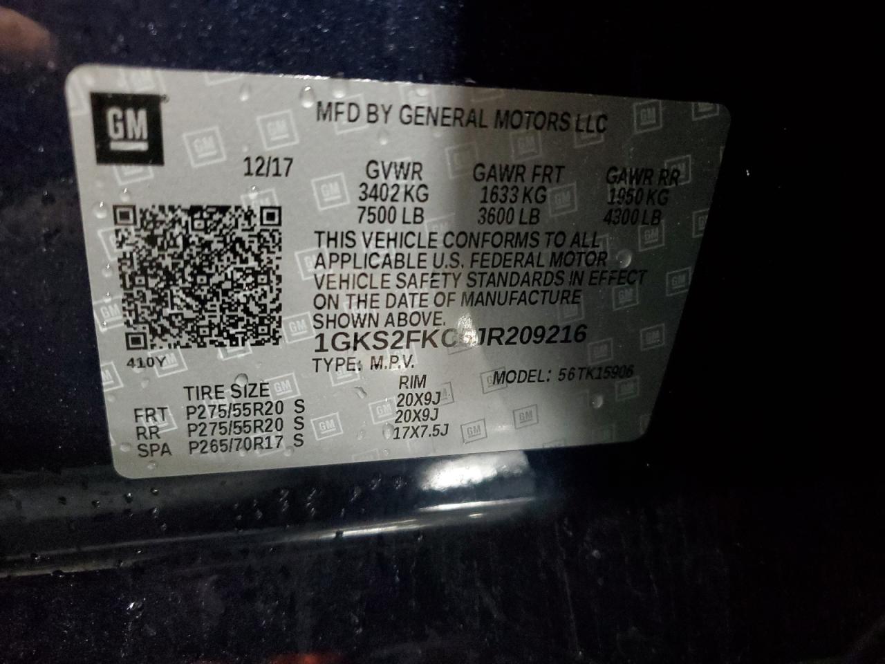 2018 GMC Yukon Xl K1500 Sle VIN: 1GKS2FKC5JR209216 Lot: 90678095