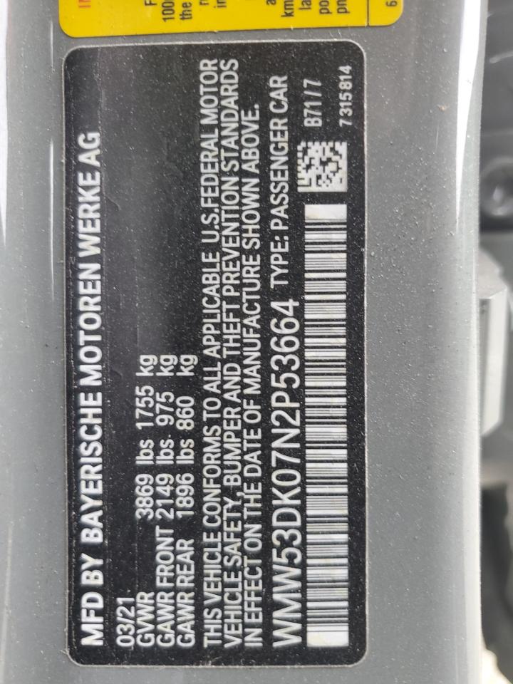 2022 Mini Cooper S VIN: WMW53DK07N2P53664 Lot: 84812515