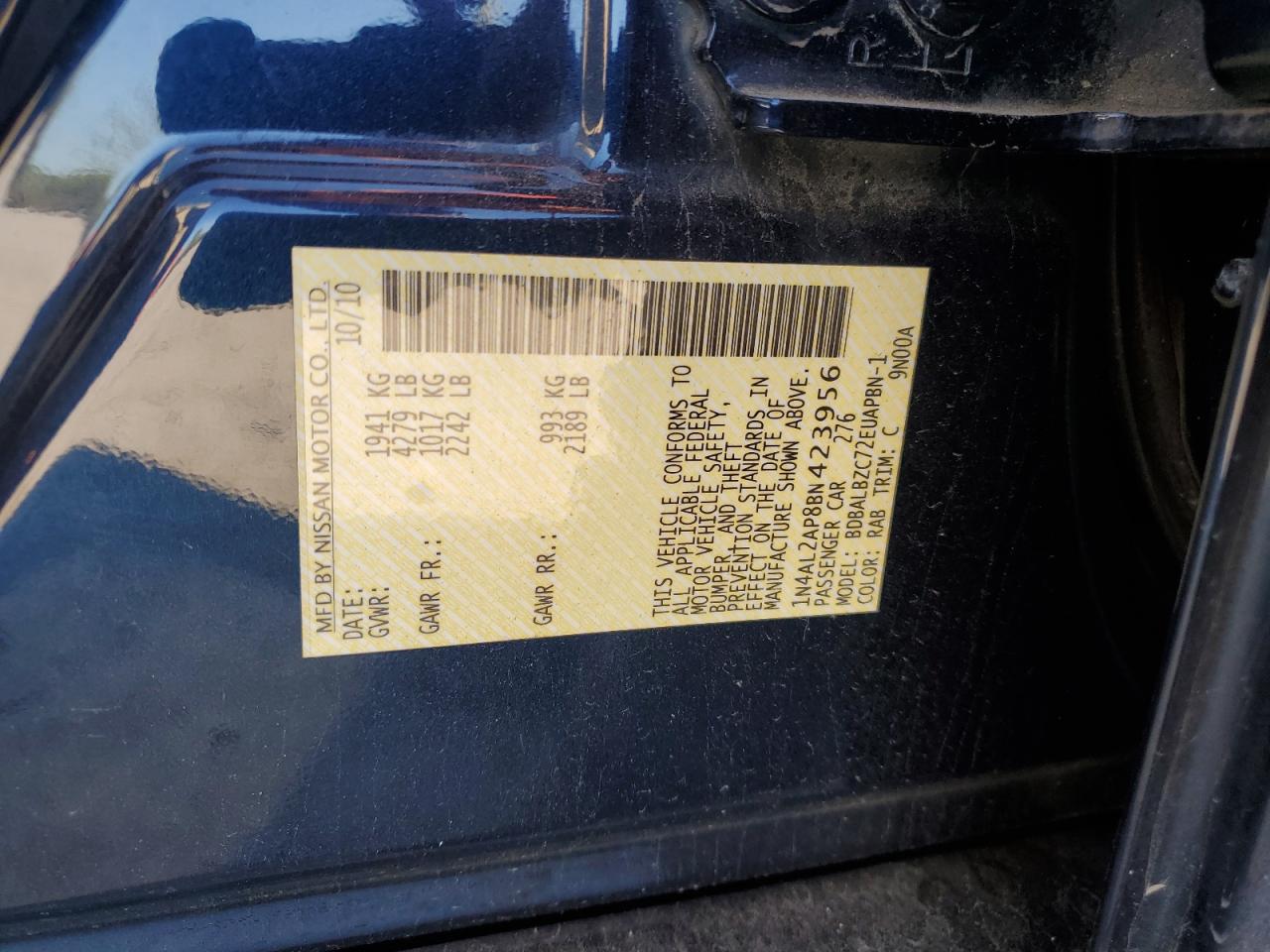 2011 Nissan Altima Base VIN: 1N4AL2AP8BN423956 Lot: 82264165