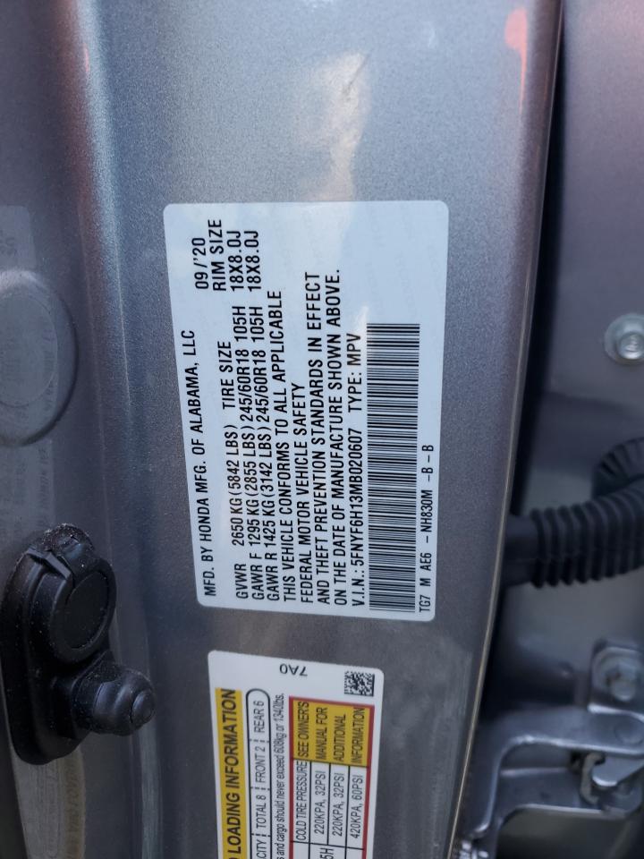 2021 Honda Pilot Lx VIN: 5FNYF6H13MB020607 Lot: 84836685