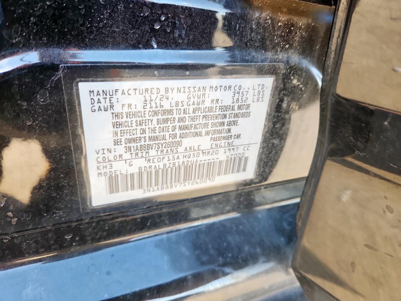 2025 Nissan Sentra S VIN: 3N1AB8BV7SY260090 Lot: 85763235