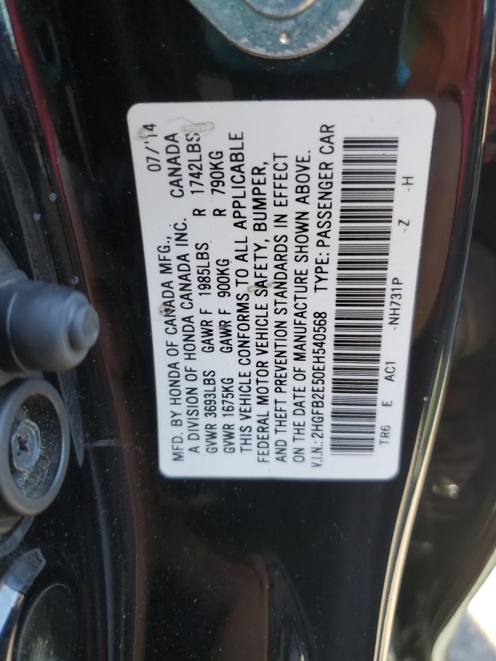 2014 Honda Civic Lx VIN: 2HGFB2E50EH540568 Lot: 84906775