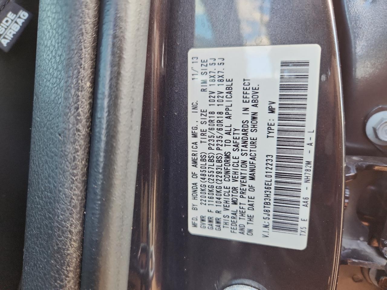 2014 Acura Rdx VIN: 5J8TB3H36EL012233 Lot: 84971025