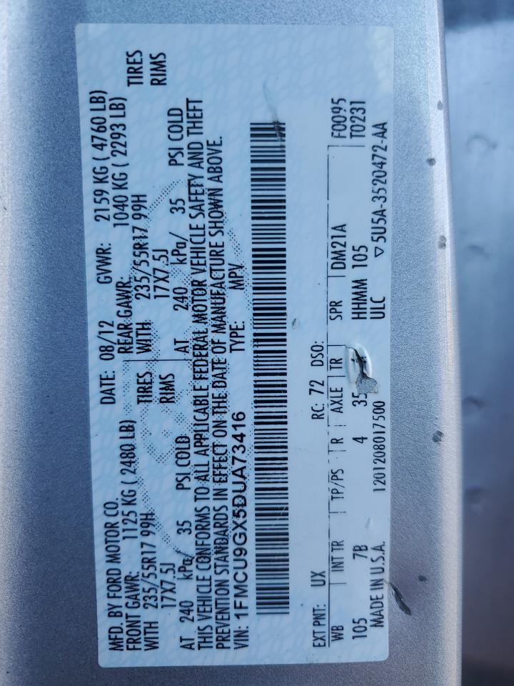 2013 Ford Escape Se VIN: 1FMCU9GX5DUA73416 Lot: 86445435