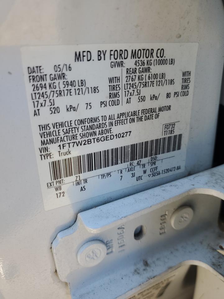 2016 Ford F250 Super Duty VIN: 1FT7W2BT6GED10277 Lot: 82701795