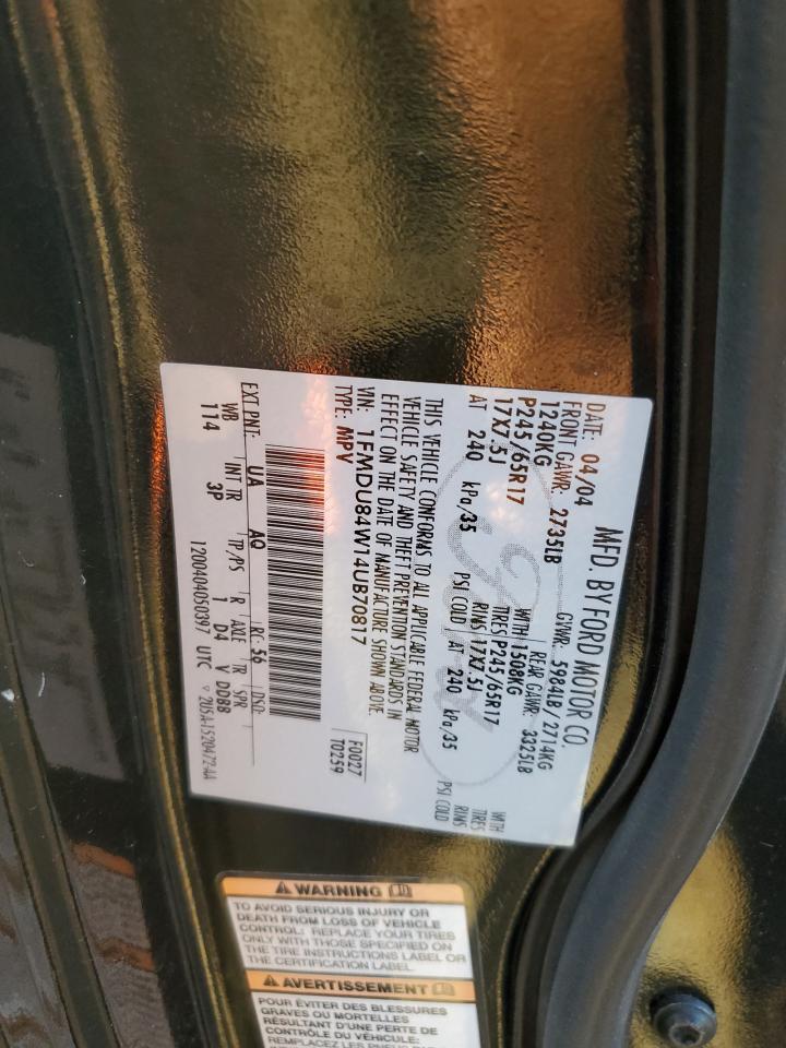 2004 Ford Explorer Eddie Bauer VIN: 1FMDU84W14UB70817 Lot: 87381395