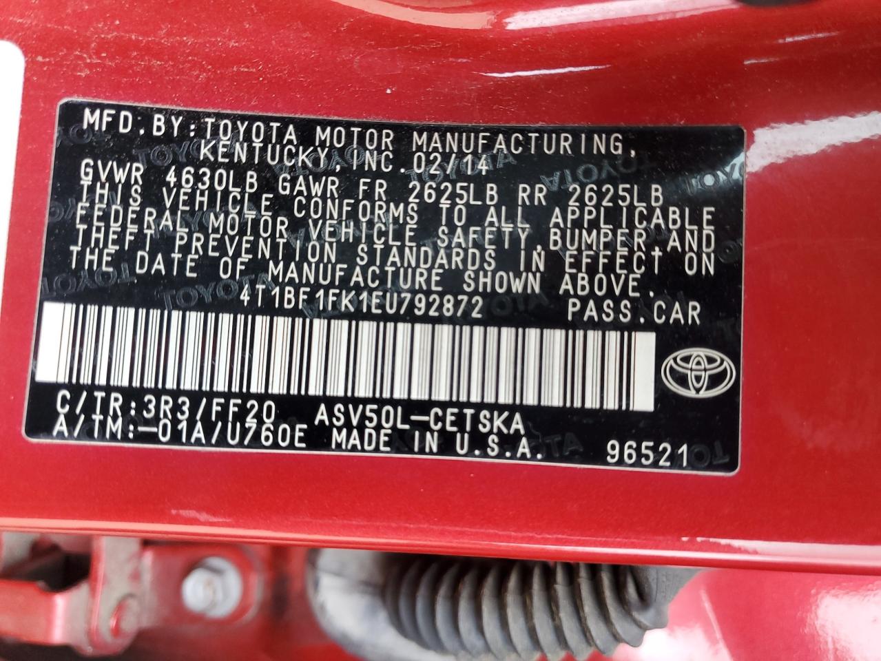 2014 Toyota Camry L VIN: 4T1BF1FK1EU792872 Lot: 85505075