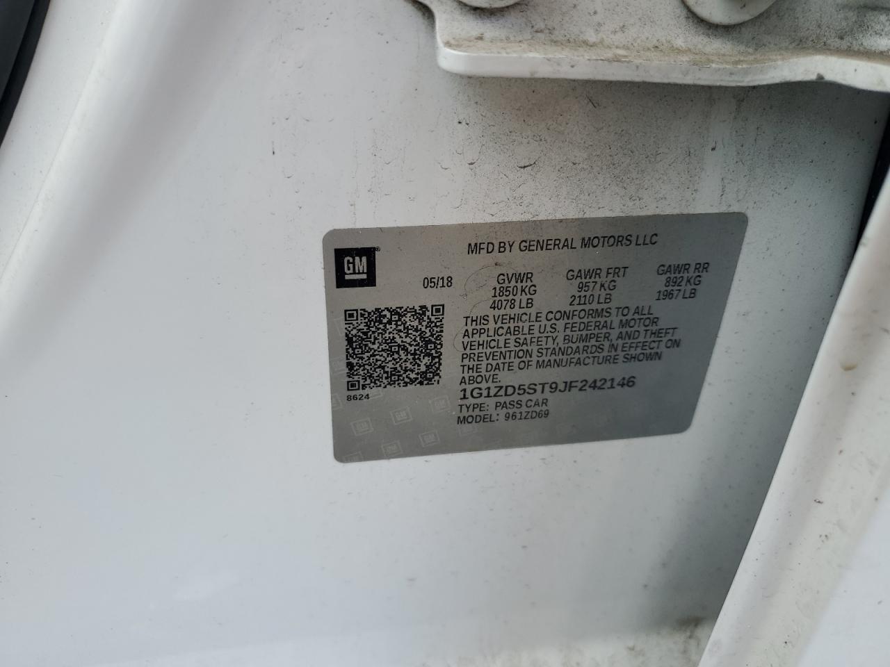 2018 Chevrolet Malibu Lt VIN: 1G1ZD5ST9JF242146 Lot: 85267705