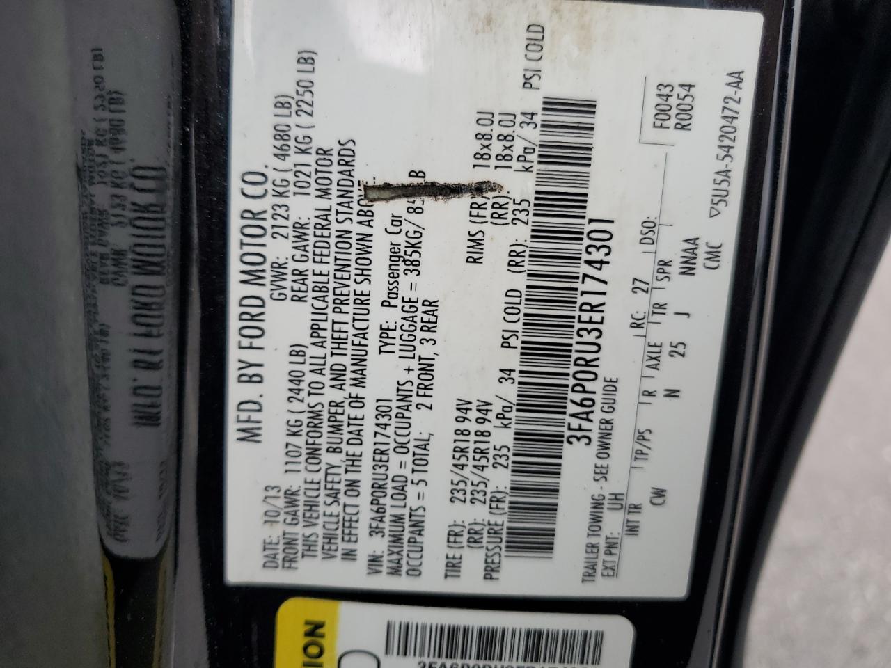 2014 Ford Fusion Titanium Hev VIN: 3FA6P0RU3ER174301 Lot: 90251535