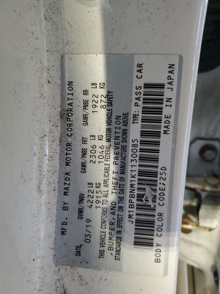 2019 Mazda 3 Premium VIN: JM1BPBNM1K1130085 Lot: 84719615