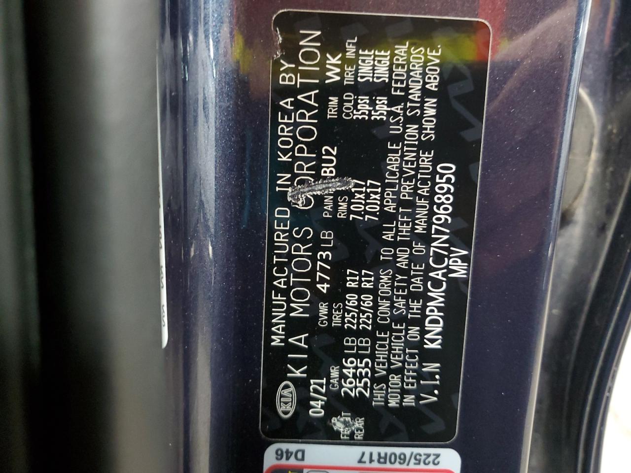 2022 Kia Sportage Lx VIN: KNDPMCAC7N7968950 Lot: 85108385