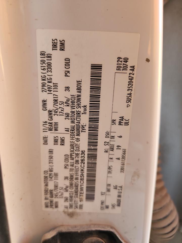 2017 Ford F150 Supercrew VIN: 1FTEW1C85HKC26336 Lot: 87062815