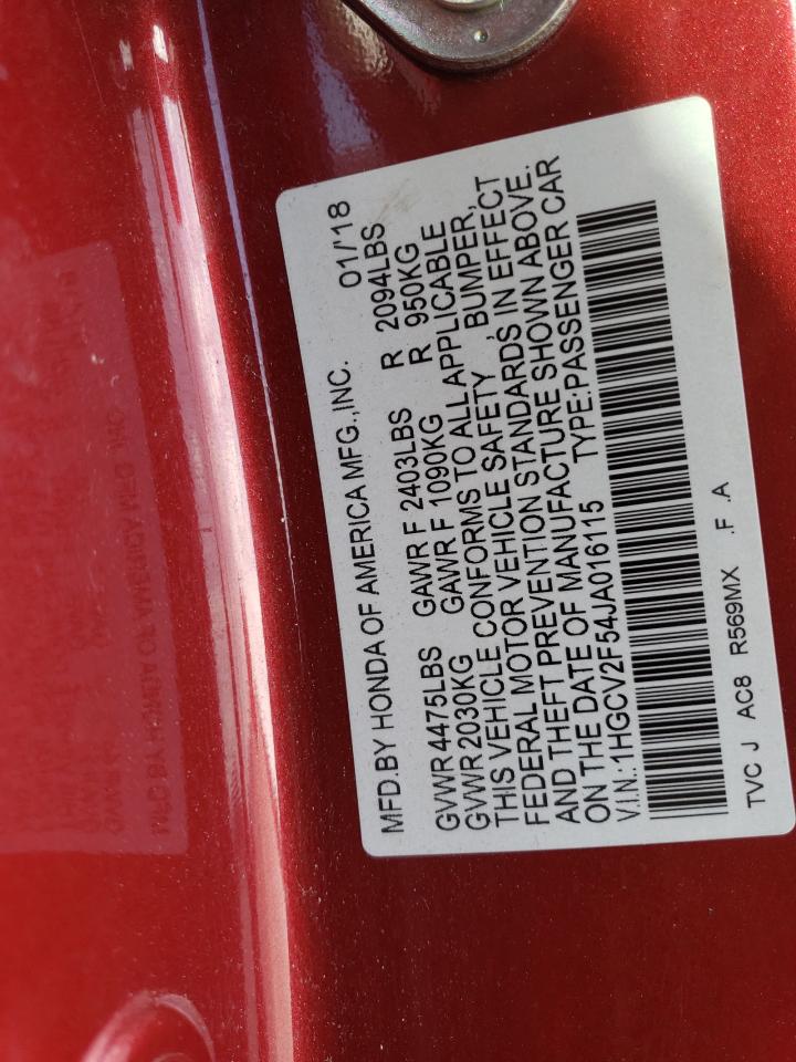 2018 Honda Accord Exl VIN: 1HGCV2F54JA016115 Lot: 86499035